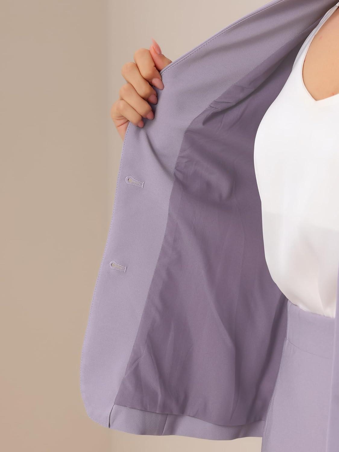 imageAllegra K Suits 2 Piece Skirt Set for Womens Business Office Outfits Collarless Blazer Pencil Skirts Suit SetsGrey Purple