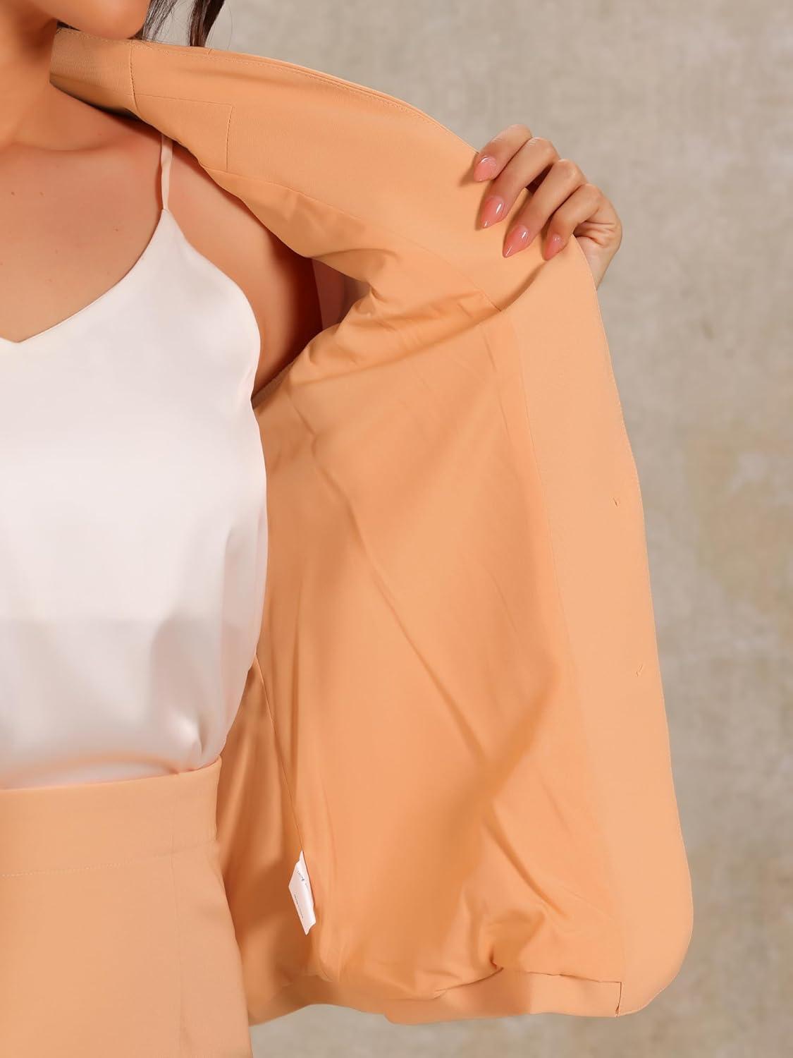 imageAllegra K Suits 2 Piece Skirt Set for Womens Business Office Outfits Collarless Blazer Pencil Skirts Suit SetsLight Orange