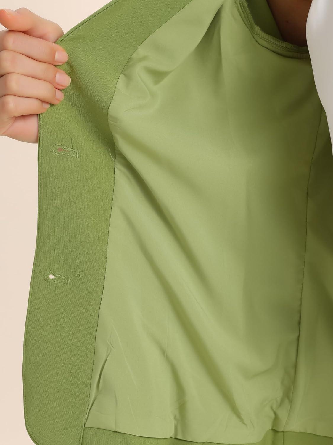 imageAllegra K Suits 2 Piece Skirt Set for Womens Business Office Outfits Collarless Blazer Pencil Skirts Suit SetsOlive Green