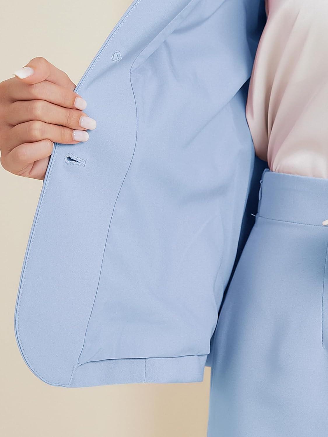 imageAllegra K Suits 2 Piece Skirt Set for Womens Business Office Outfits Collarless Blazer Pencil Skirts Suit SetsSky Blue