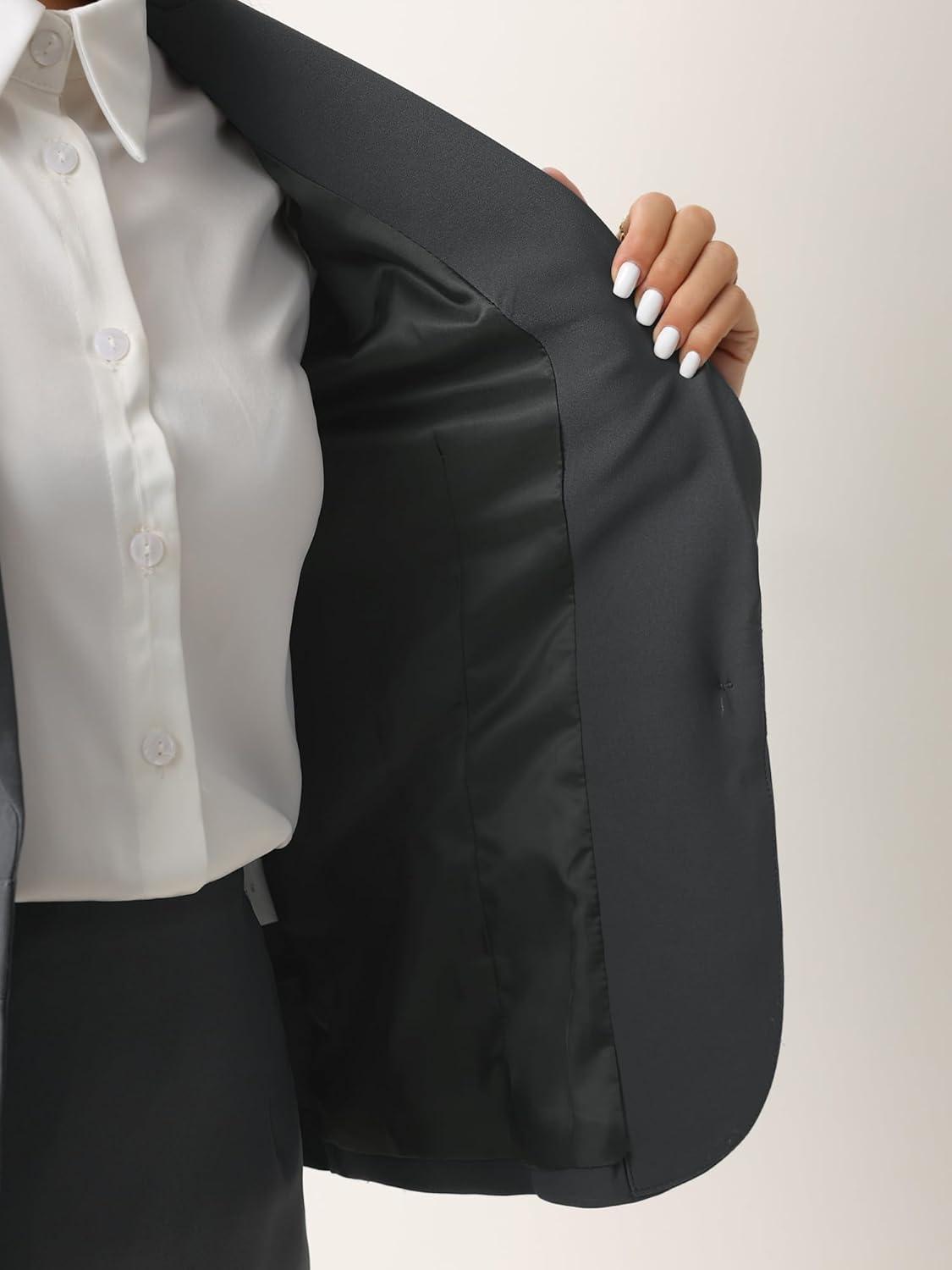 imageAllegra K Womens 2 Piece Skirt Suit Set Business Long Sleeve Blazer and Pencil Skirt OutfitsDark Gray