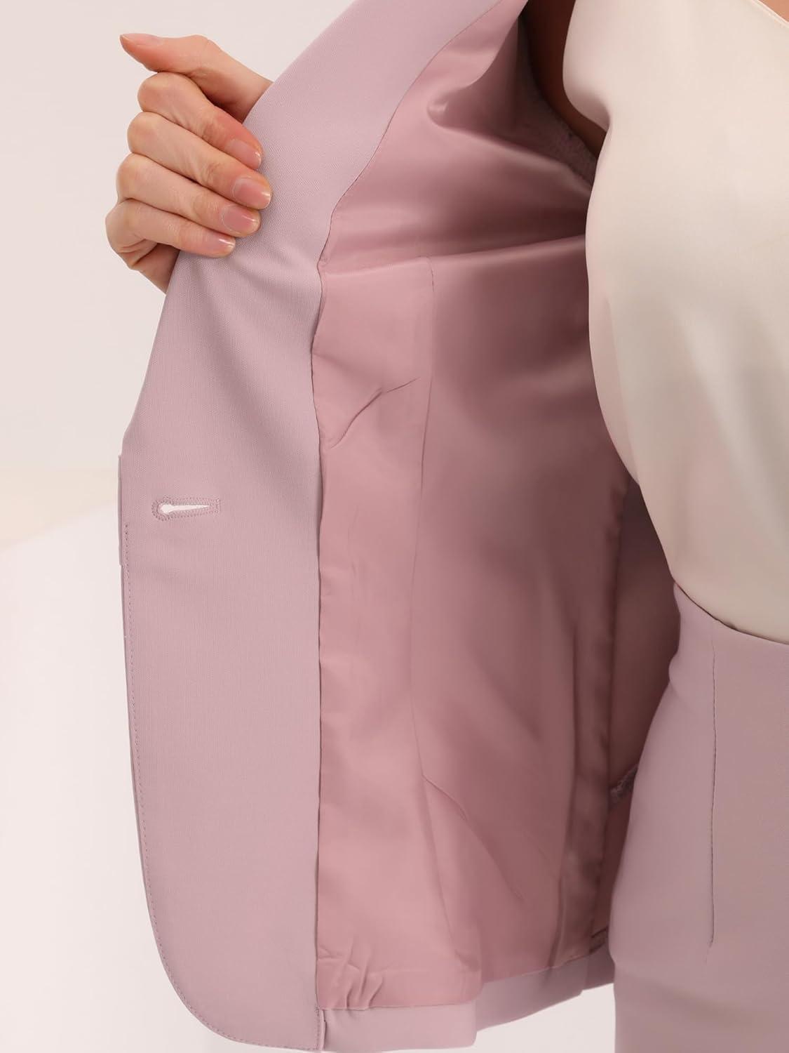 imageAllegra K Womens 2 Piece Skirt Suit Set Business Long Sleeve Blazer and Pencil Skirt OutfitsPink