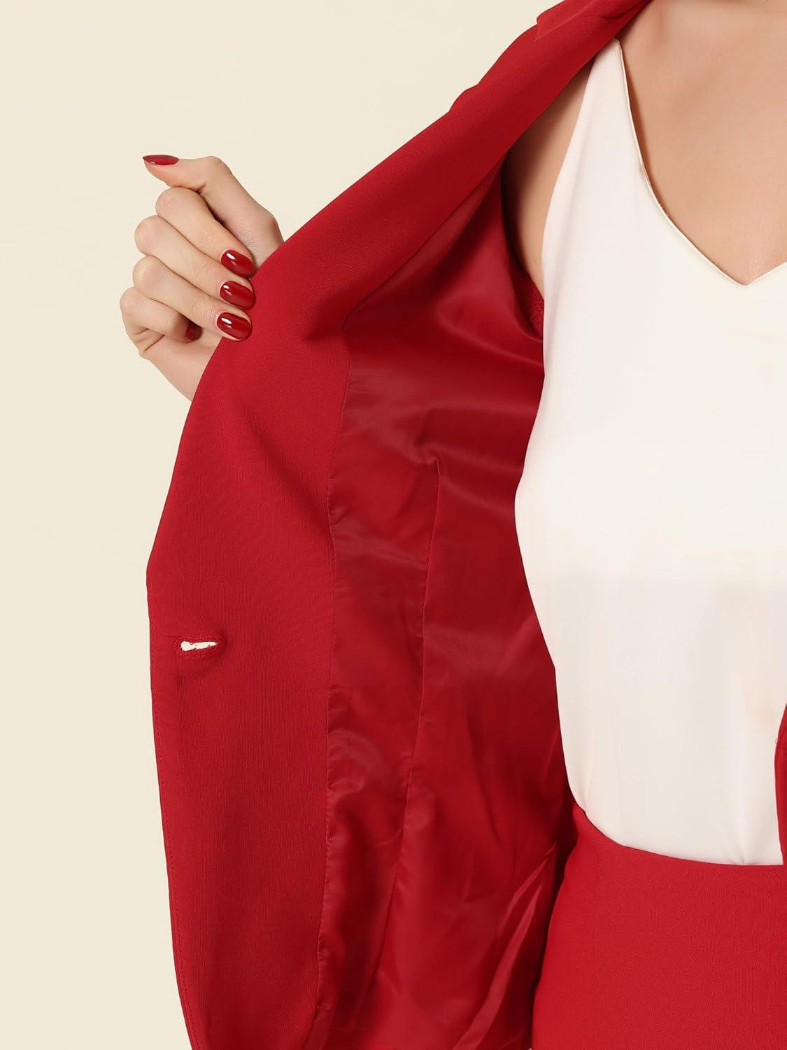 imageAllegra K Womens 2 Piece Skirt Suit Set Business Long Sleeve Blazer and Pencil Skirt OutfitsRed