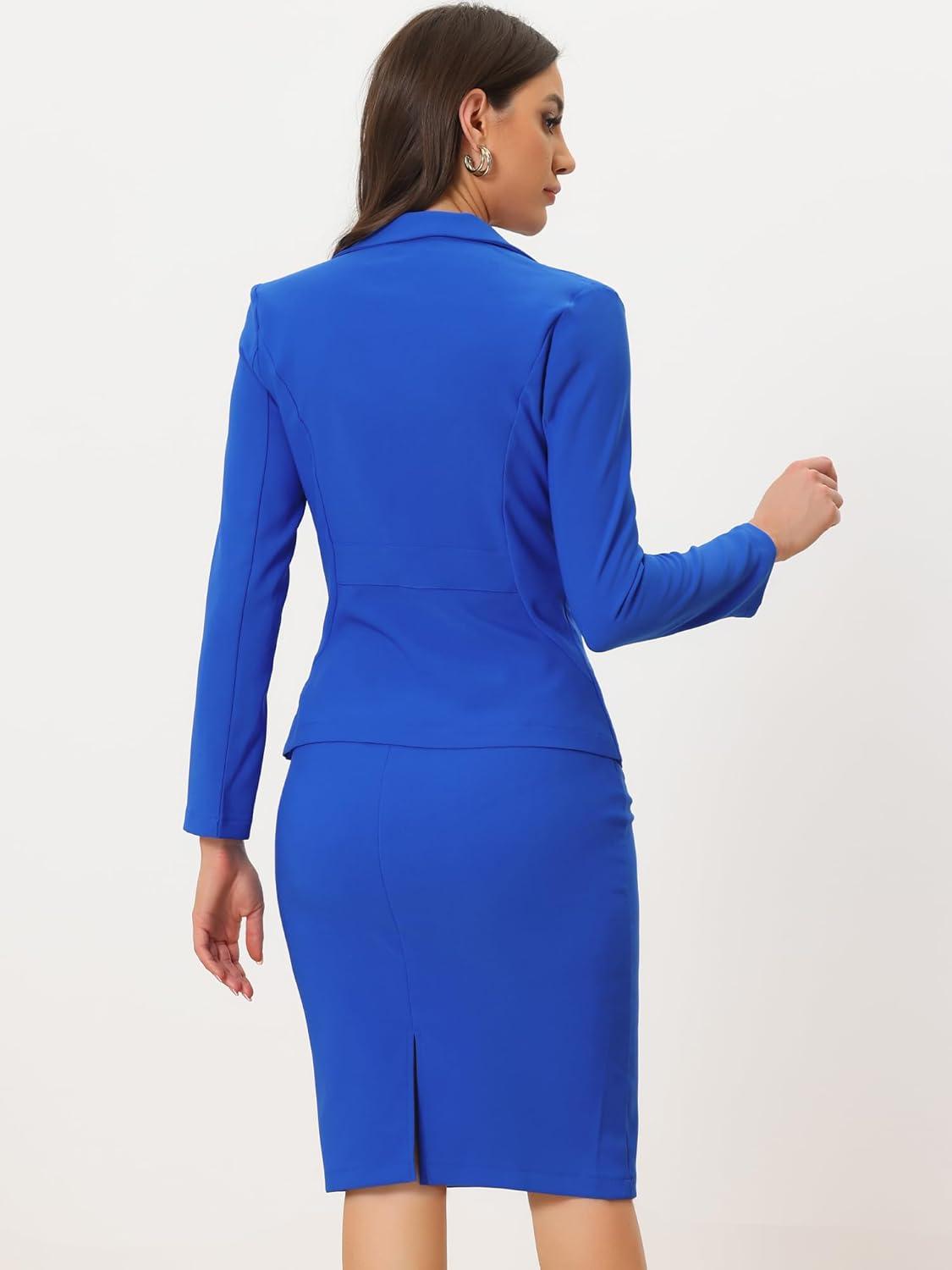 imageAllegra K Womens 2 Piece Skirt Suit Set Business Long Sleeve Blazer and Pencil Skirt OutfitsRoyal Blue