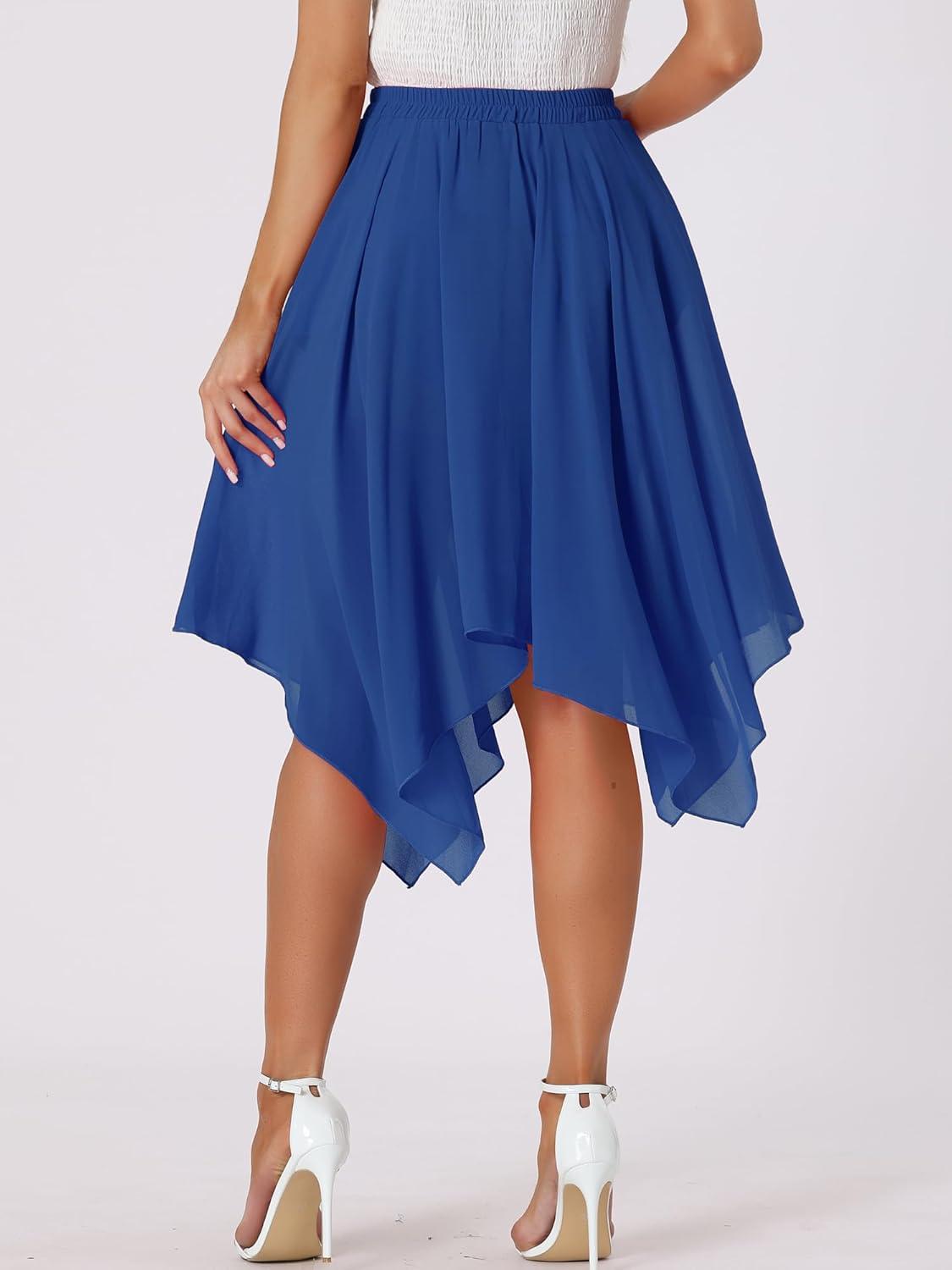 imageAllegra K Womens Asymmetrical Hem Elastic Waist Chiffon Flowy Vintage Handkerchief Hemline Midi SkirtRoyal Blue