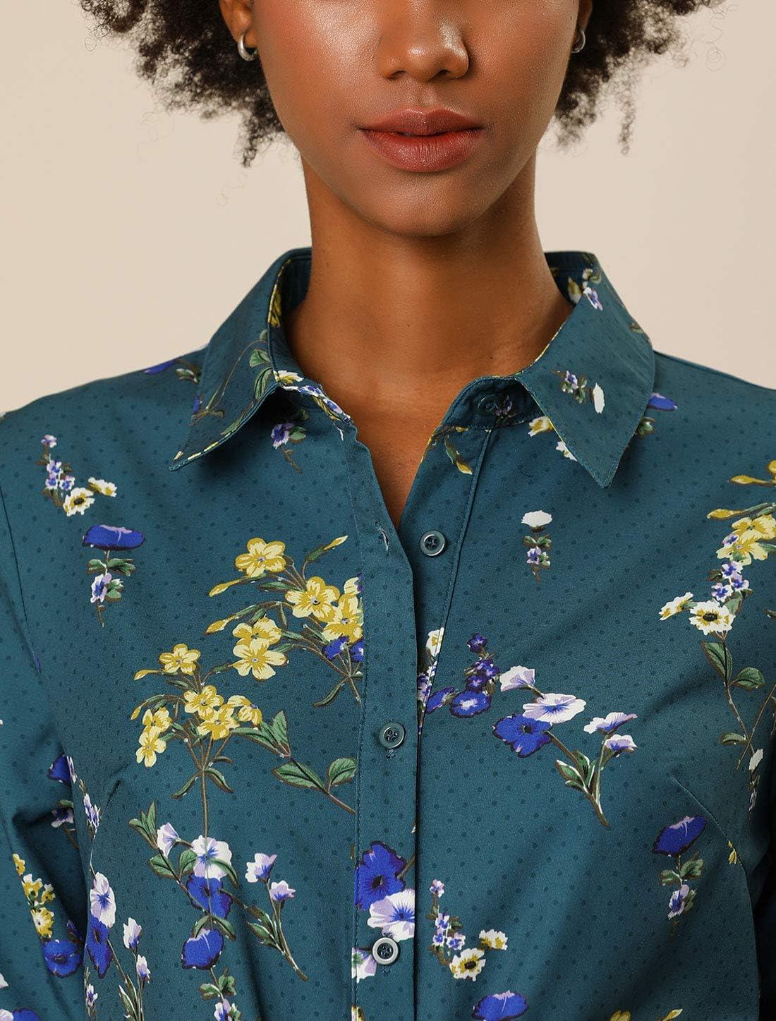 imageAllegra K Womens Button Down Vintage Polka Dots Dresses Collar Tie Belted Floral Shirt DressTeal Blue