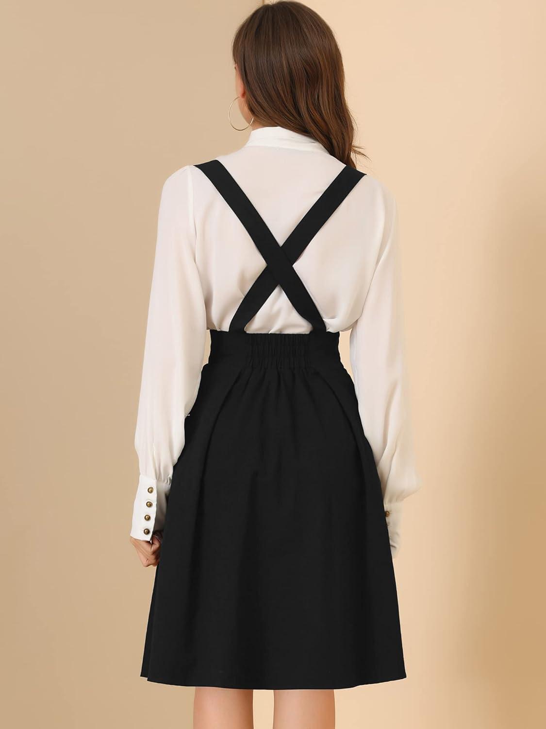 imageAllegra K Womens Cute Suspender Skirt High Waist Overall Corset Skater Skirt Short Mini DressBlack