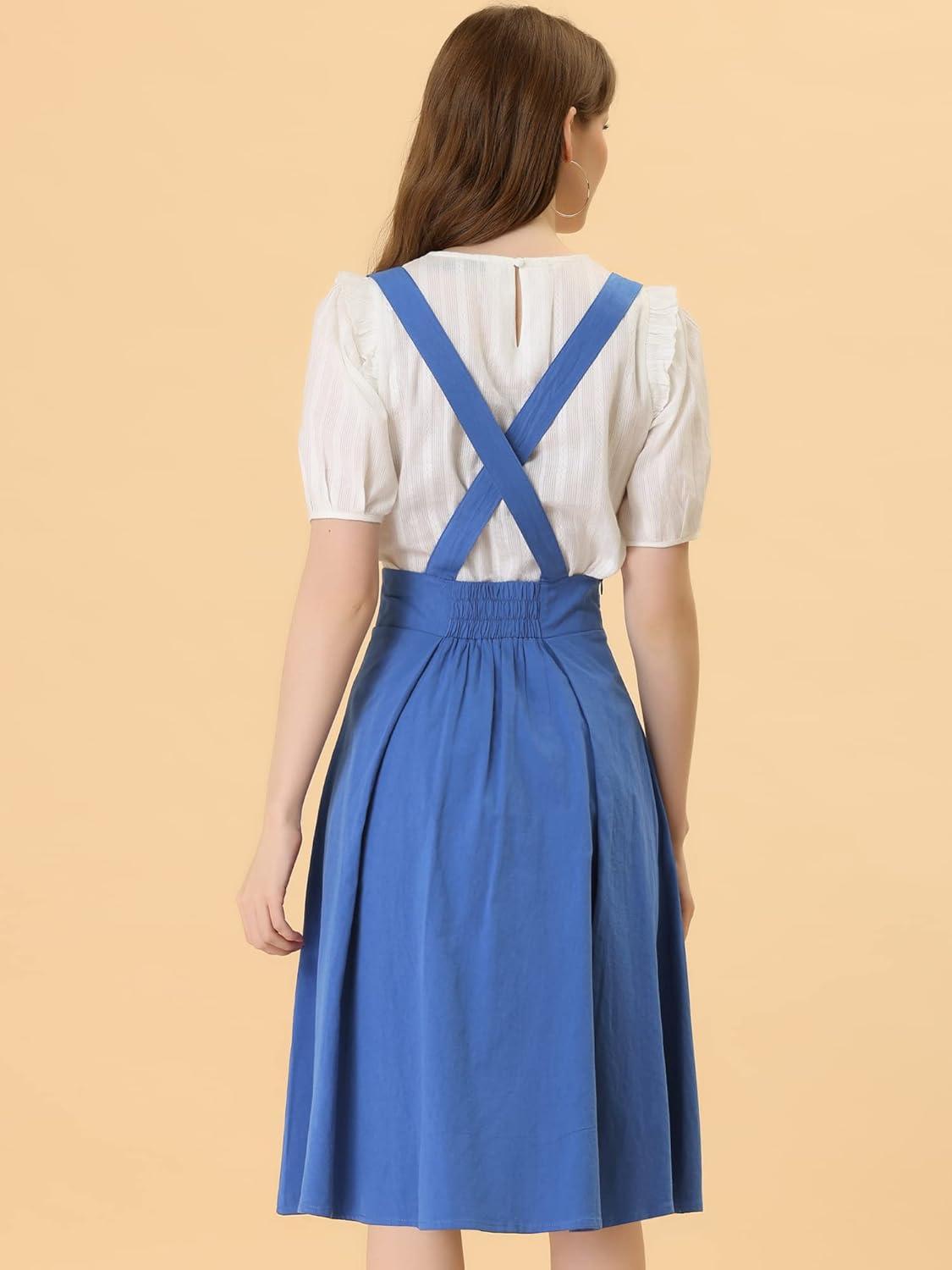 imageAllegra K Womens Cute Suspender Skirt High Waist Overall Corset Skater Skirt Short Mini DressBlue