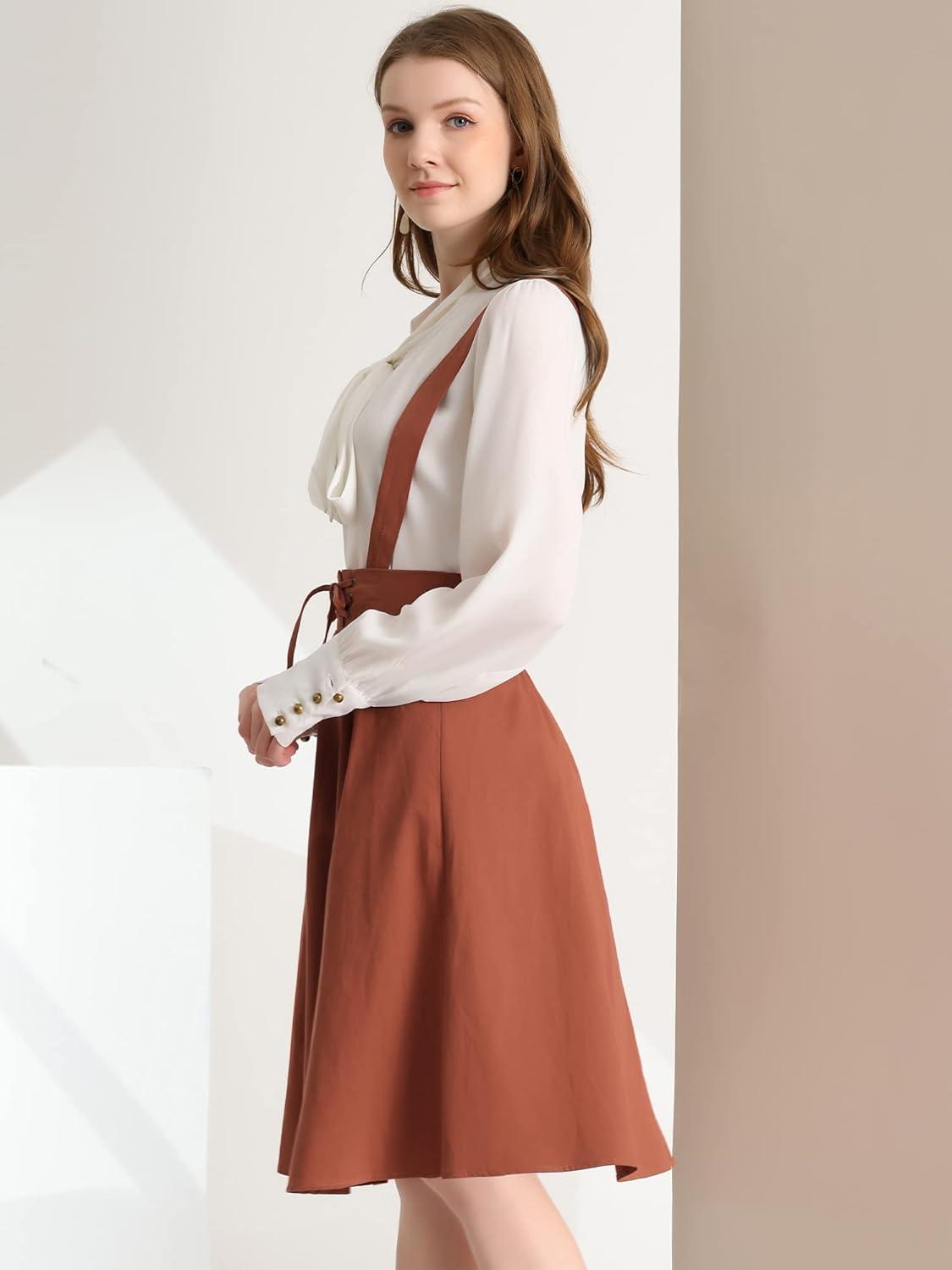imageAllegra K Womens Cute Suspender Skirt High Waist Overall Corset Skater Skirt Short Mini DressBrown