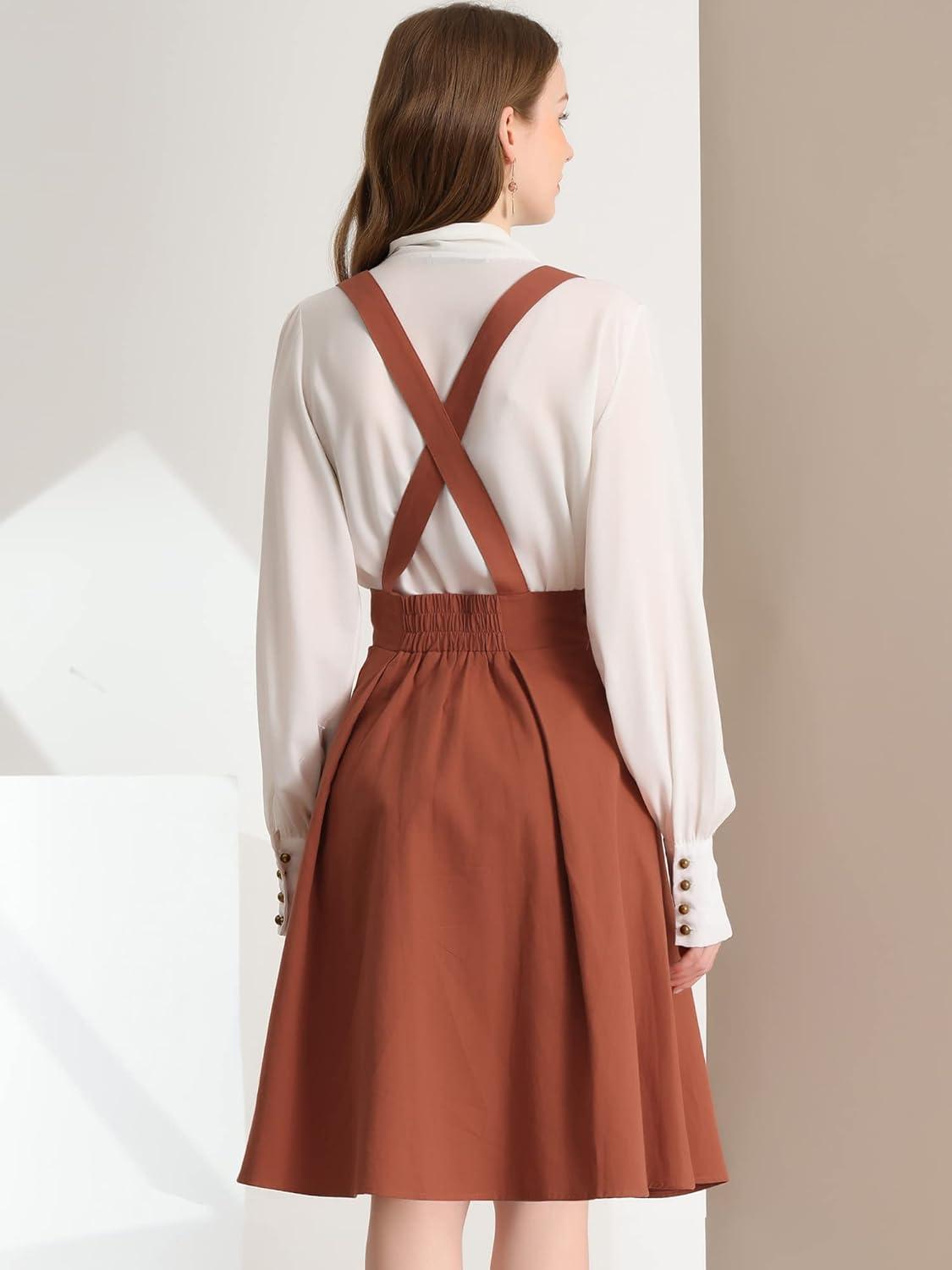 imageAllegra K Womens Cute Suspender Skirt High Waist Overall Corset Skater Skirt Short Mini DressBrown