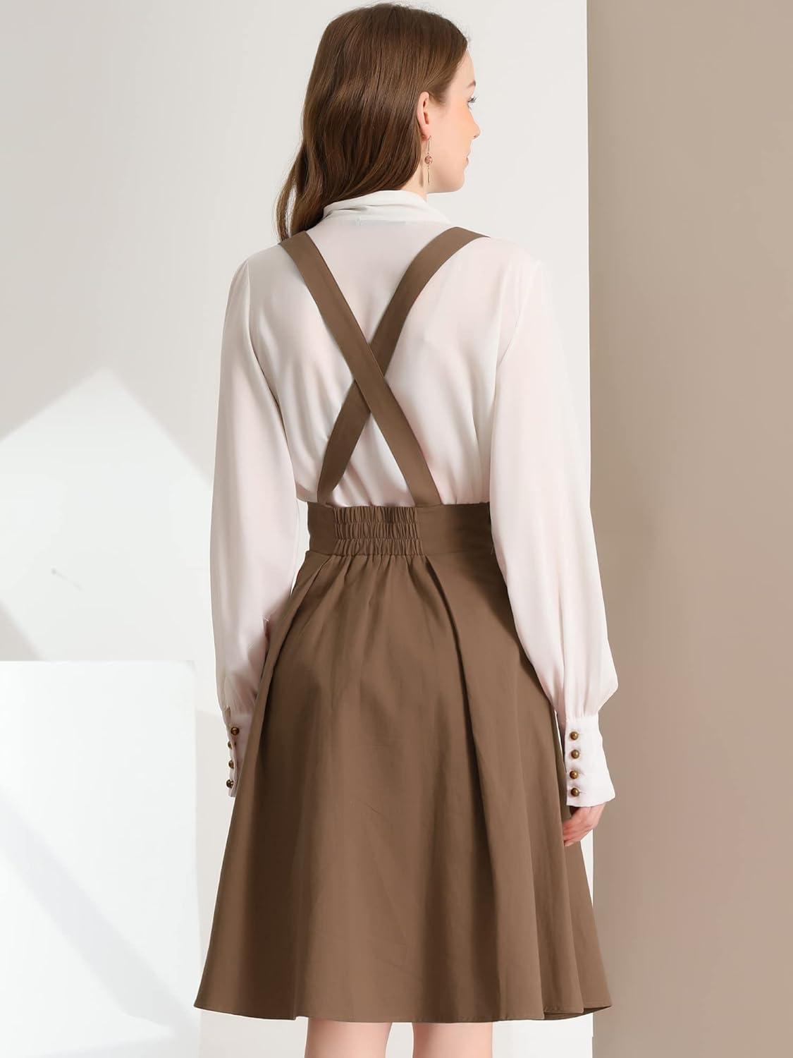 imageAllegra K Womens Cute Suspender Skirt High Waist Overall Corset Skater Skirt Short Mini DressDark Brown