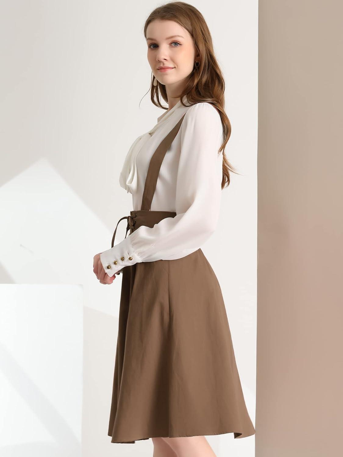 imageAllegra K Womens Cute Suspender Skirt High Waist Overall Corset Skater Skirt Short Mini DressDark Brown