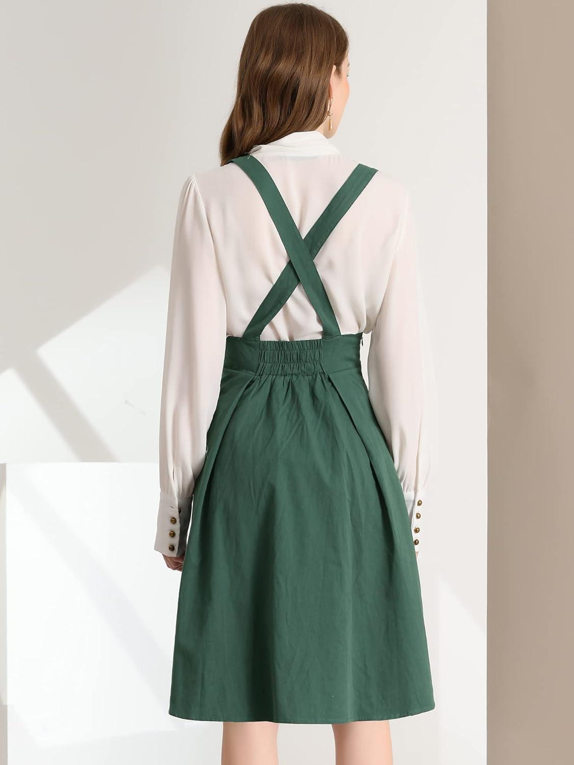 imageAllegra K Womens Cute Suspender Skirt High Waist Overall Corset Skater Skirt Short Mini DressDark Green