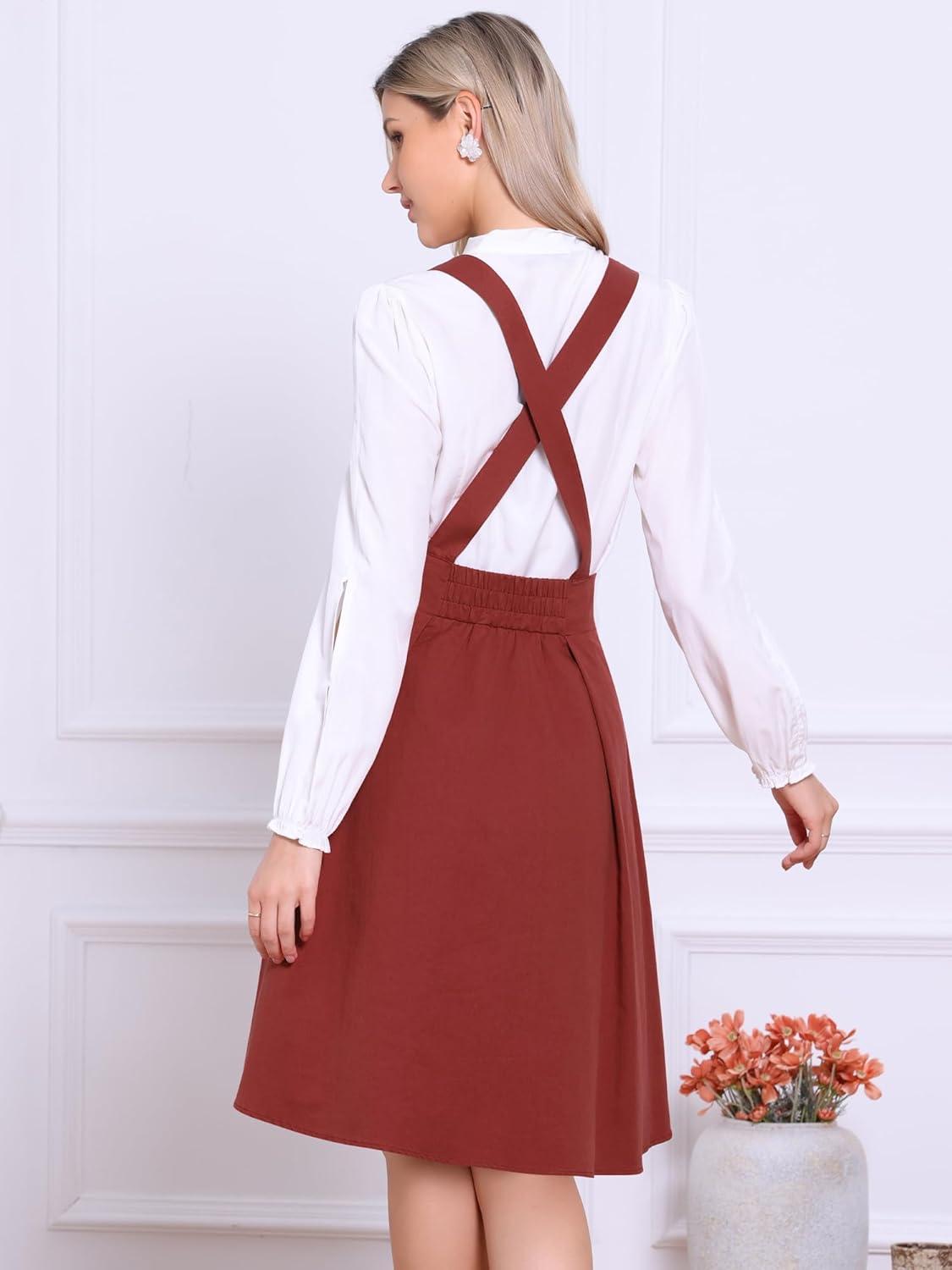 imageAllegra K Womens Cute Suspender Skirt High Waist Overall Corset Skater Skirt Short Mini DressDark Red