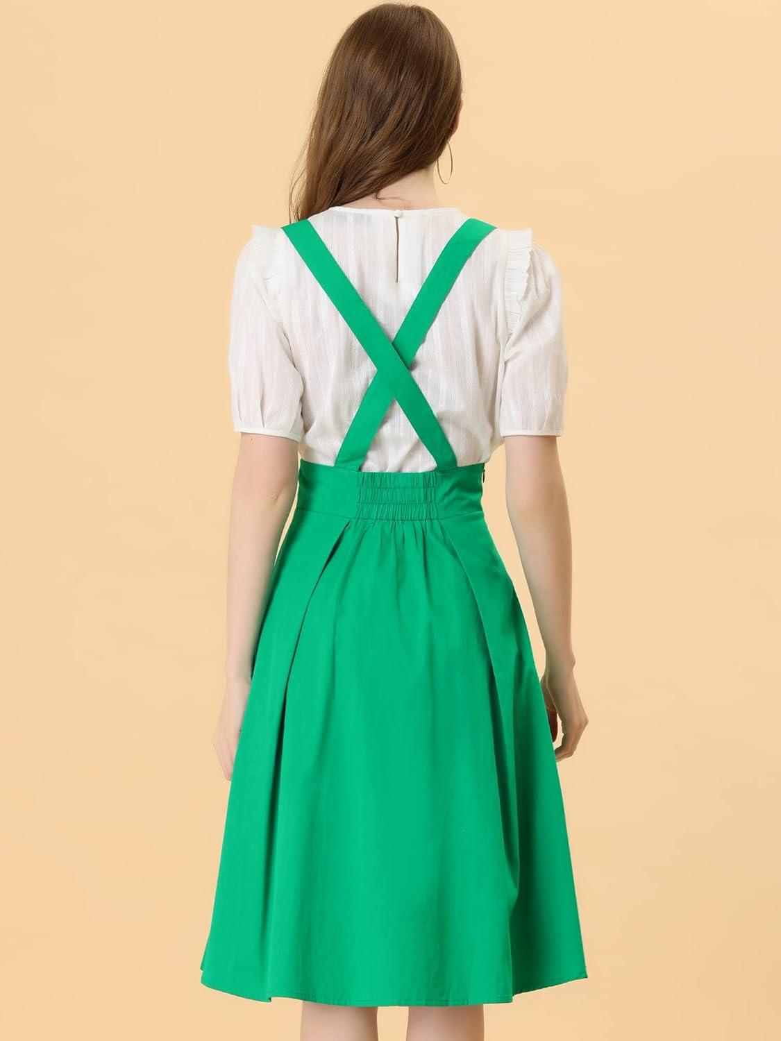 imageAllegra K Womens Cute Suspender Skirt High Waist Overall Corset Skater Skirt Short Mini DressGreen