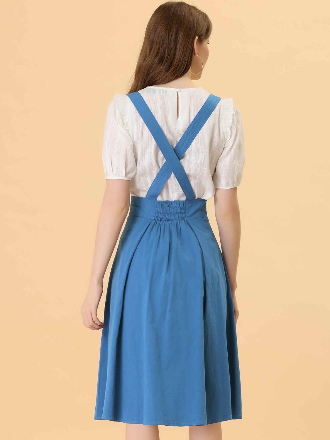 imageAllegra K Womens Cute Suspender Skirt High Waist Overall Corset Skater Skirt Short Mini DressLake Blue