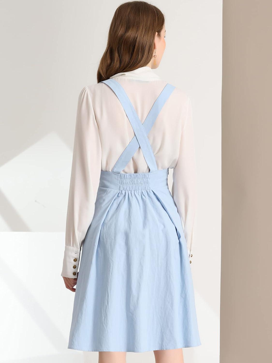 imageAllegra K Womens Cute Suspender Skirt High Waist Overall Corset Skater Skirt Short Mini DressLight Blue