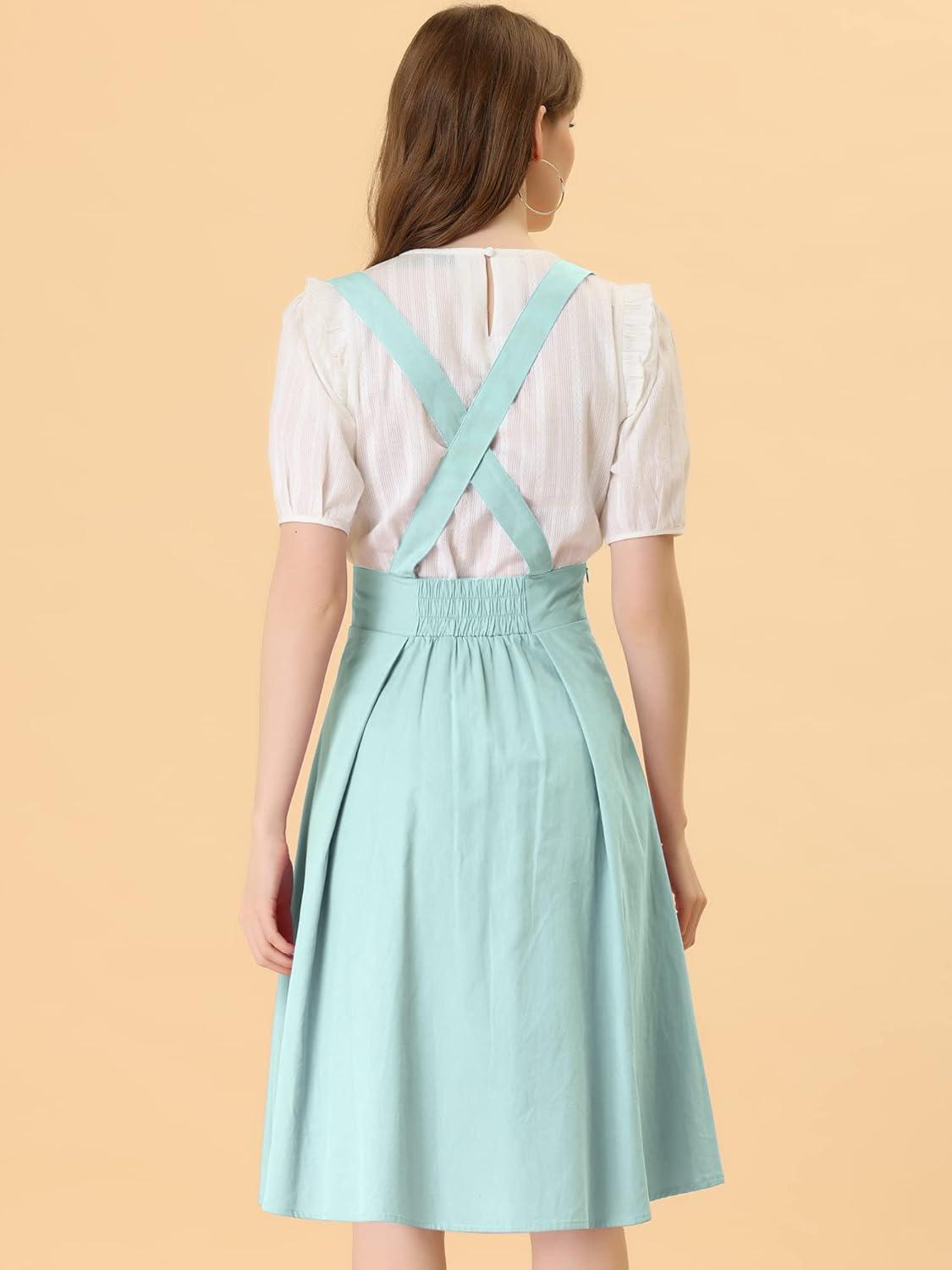 imageAllegra K Womens Cute Suspender Skirt High Waist Overall Corset Skater Skirt Short Mini DressLight Green