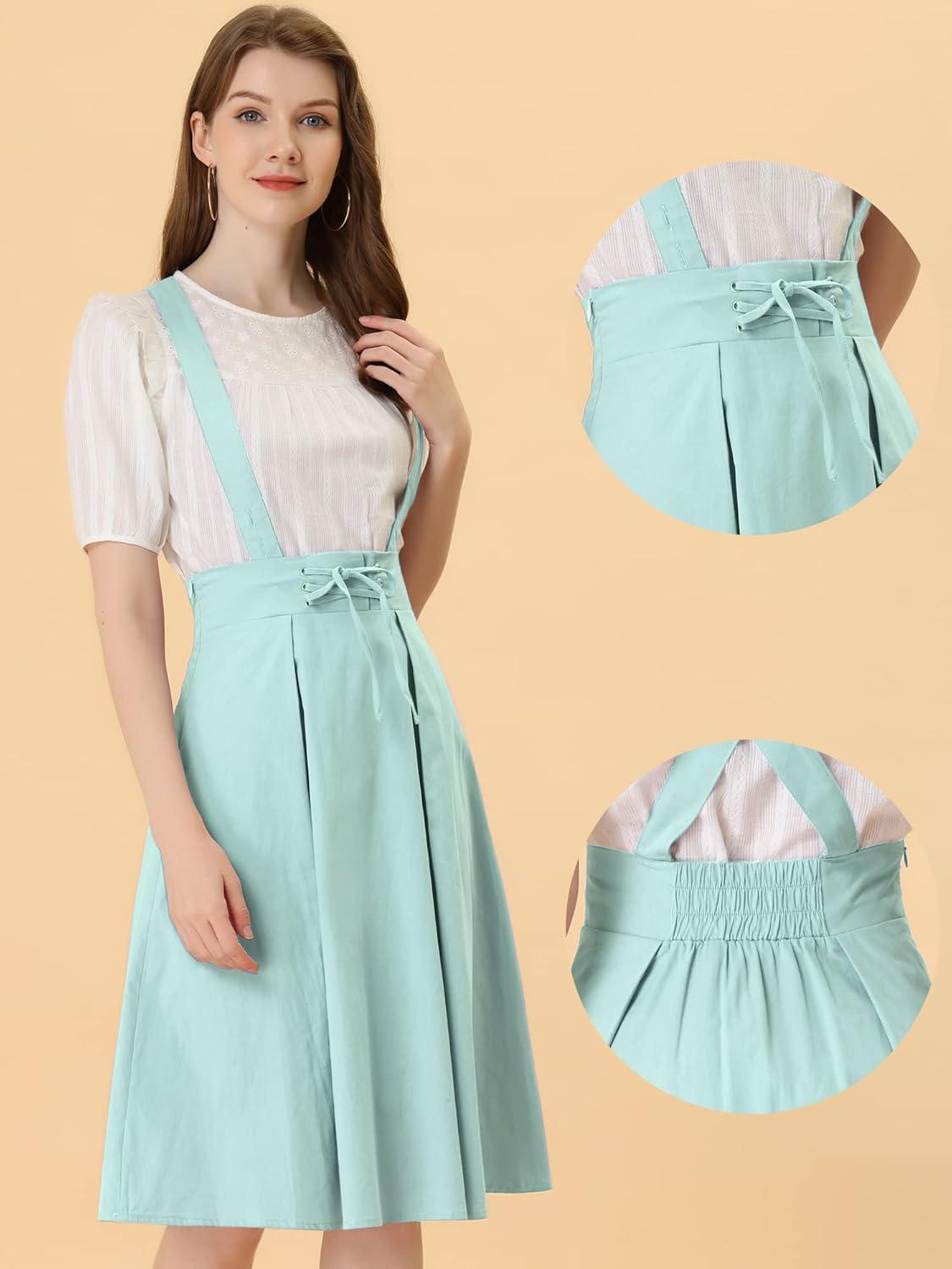 imageAllegra K Womens Cute Suspender Skirt High Waist Overall Corset Skater Skirt Short Mini DressLight Green
