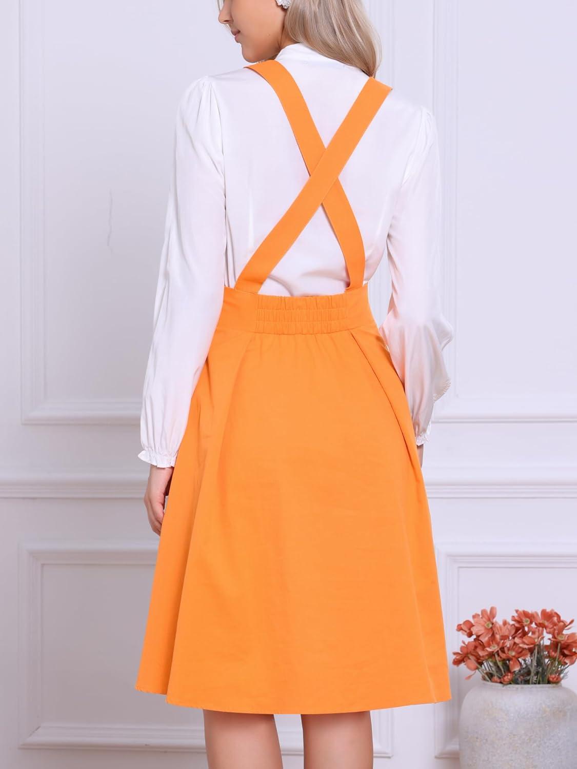 imageAllegra K Womens Cute Suspender Skirt High Waist Overall Corset Skater Skirt Short Mini DressLight Orange