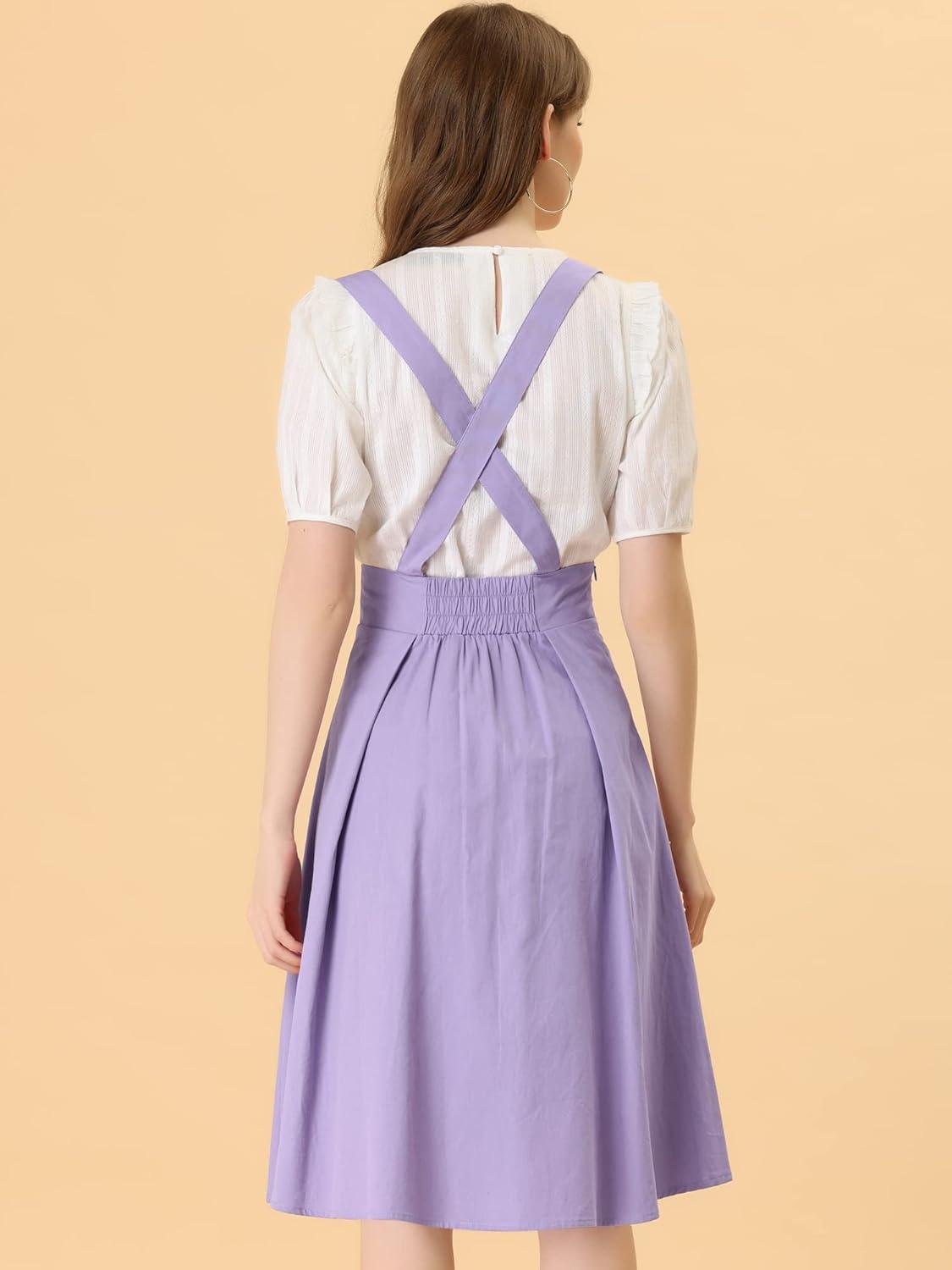 imageAllegra K Womens Cute Suspender Skirt High Waist Overall Corset Skater Skirt Short Mini DressViolet