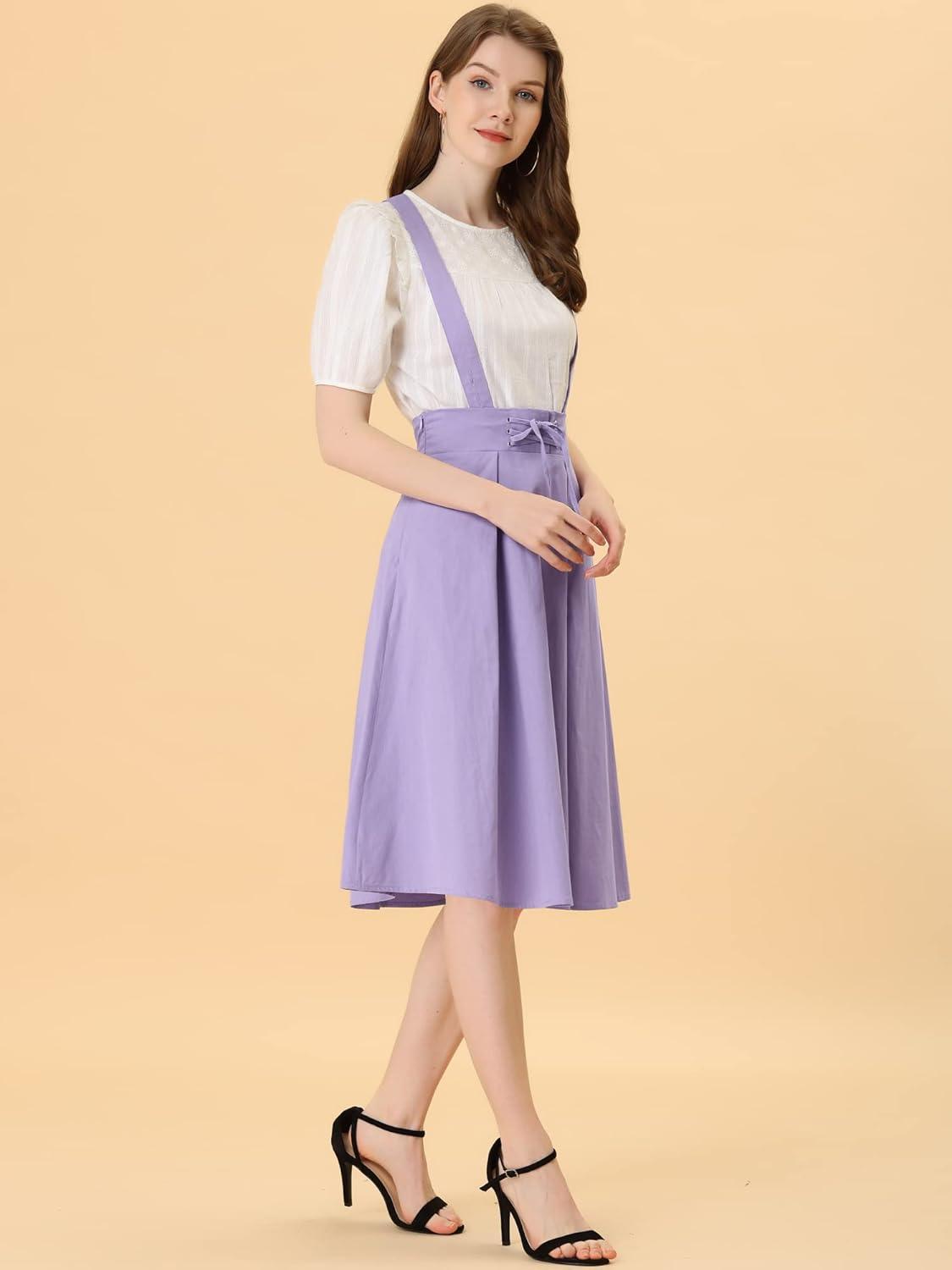 imageAllegra K Womens Cute Suspender Skirt High Waist Overall Corset Skater Skirt Short Mini DressViolet