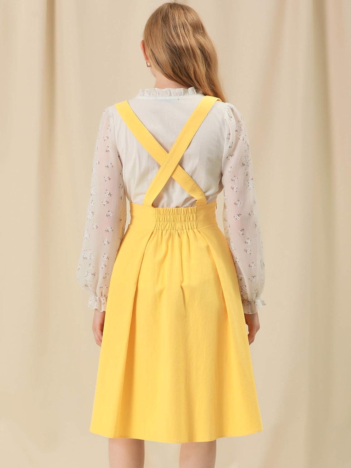imageAllegra K Womens Cute Suspender Skirt High Waist Overall Corset Skater Skirt Short Mini DressYellow
