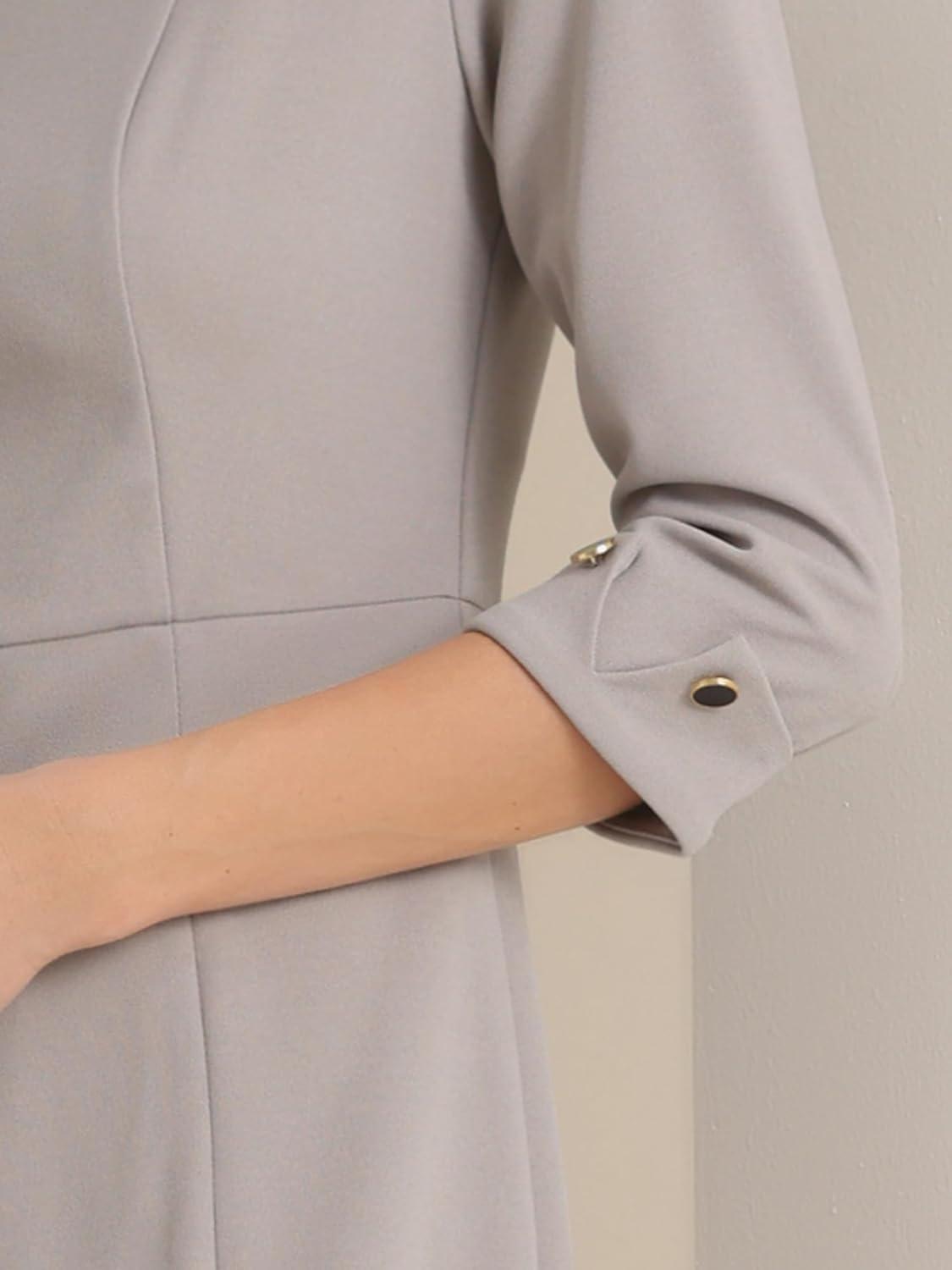 imageAllegra K Womens Elegant Boat Neck 34 Sleeves 2025 Wear to Work Midi Split Sheath DressGrey