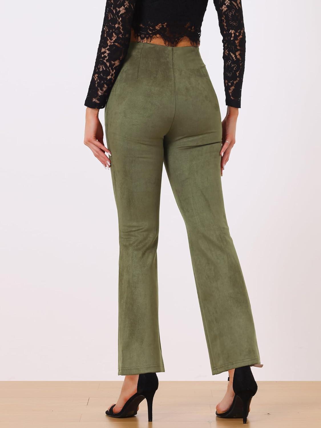 imageAllegra K Womens Faux Suede Pants Business Casual Wide Legs Bell Bottom Flared TrousersArmy Green