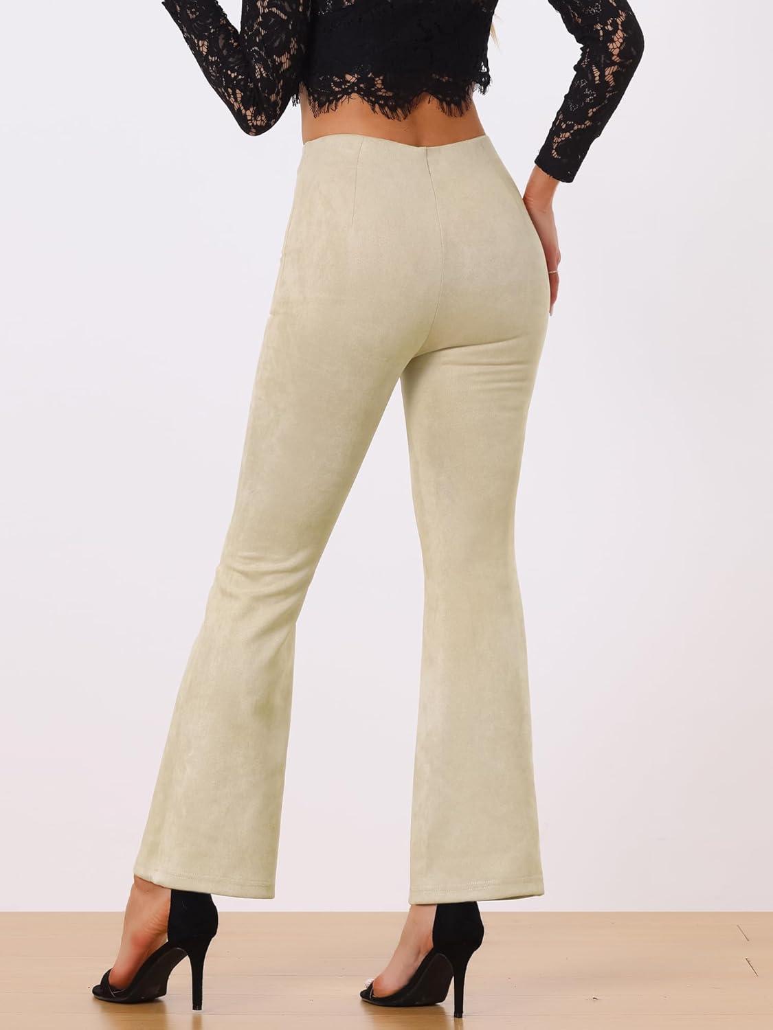 imageAllegra K Womens Faux Suede Pants Business Casual Wide Legs Bell Bottom Flared TrousersBeige