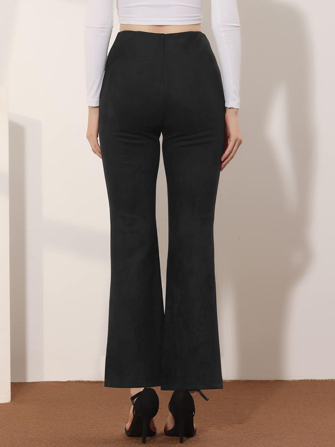 imageAllegra K Womens Faux Suede Pants Business Casual Wide Legs Bell Bottom Flared TrousersBlack