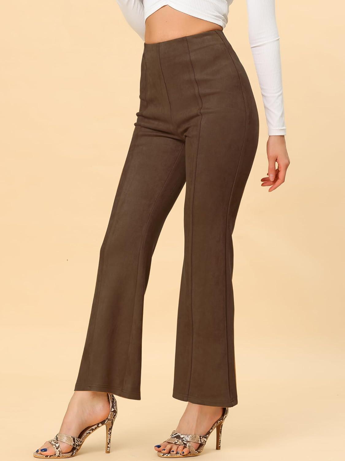 imageAllegra K Womens Faux Suede Pants Business Casual Wide Legs Bell Bottom Flared TrousersDark Brown