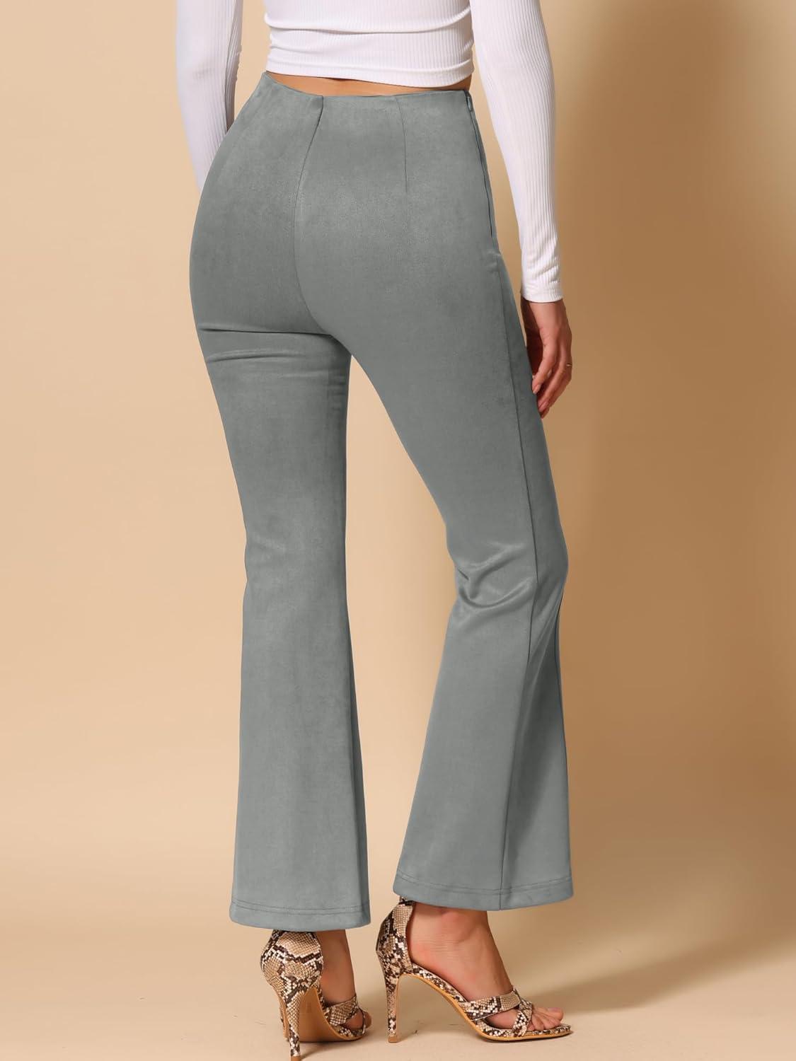 imageAllegra K Womens Faux Suede Pants Business Casual Wide Legs Bell Bottom Flared TrousersGrey