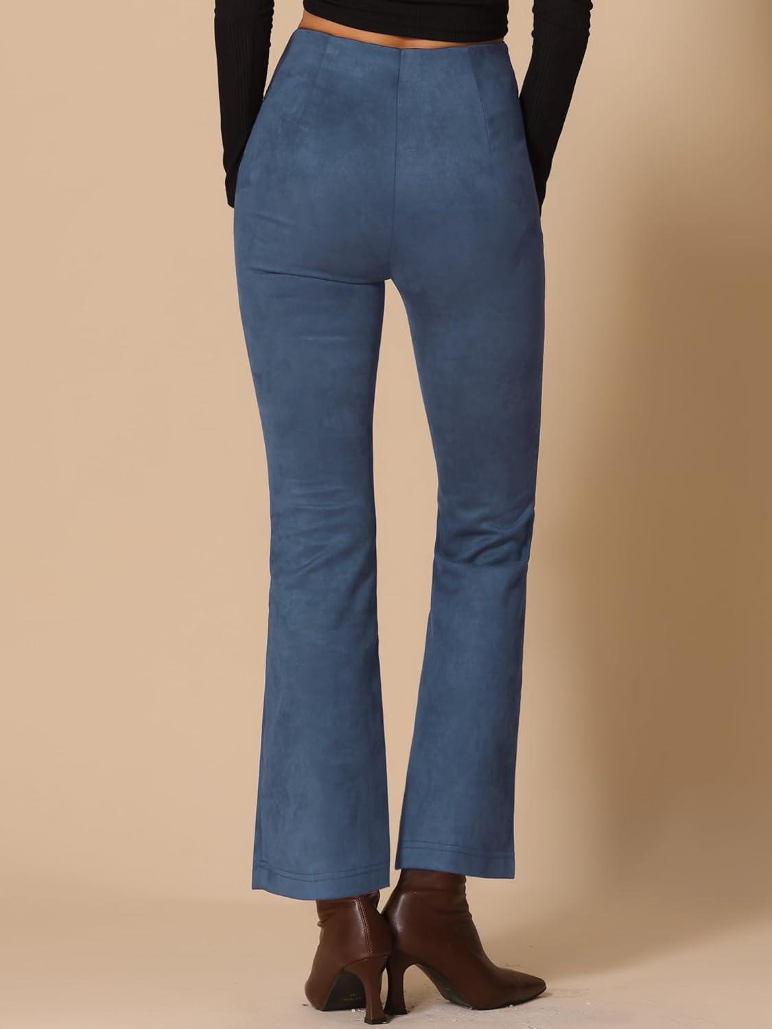 imageAllegra K Womens Faux Suede Pants Business Casual Wide Legs Bell Bottom Flared TrousersNavy Blue