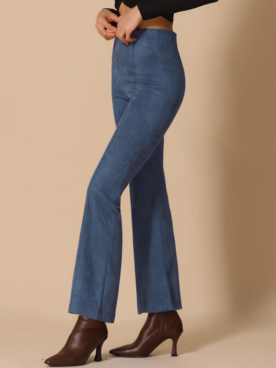 imageAllegra K Womens Faux Suede Pants Business Casual Wide Legs Bell Bottom Flared TrousersNavy Blue