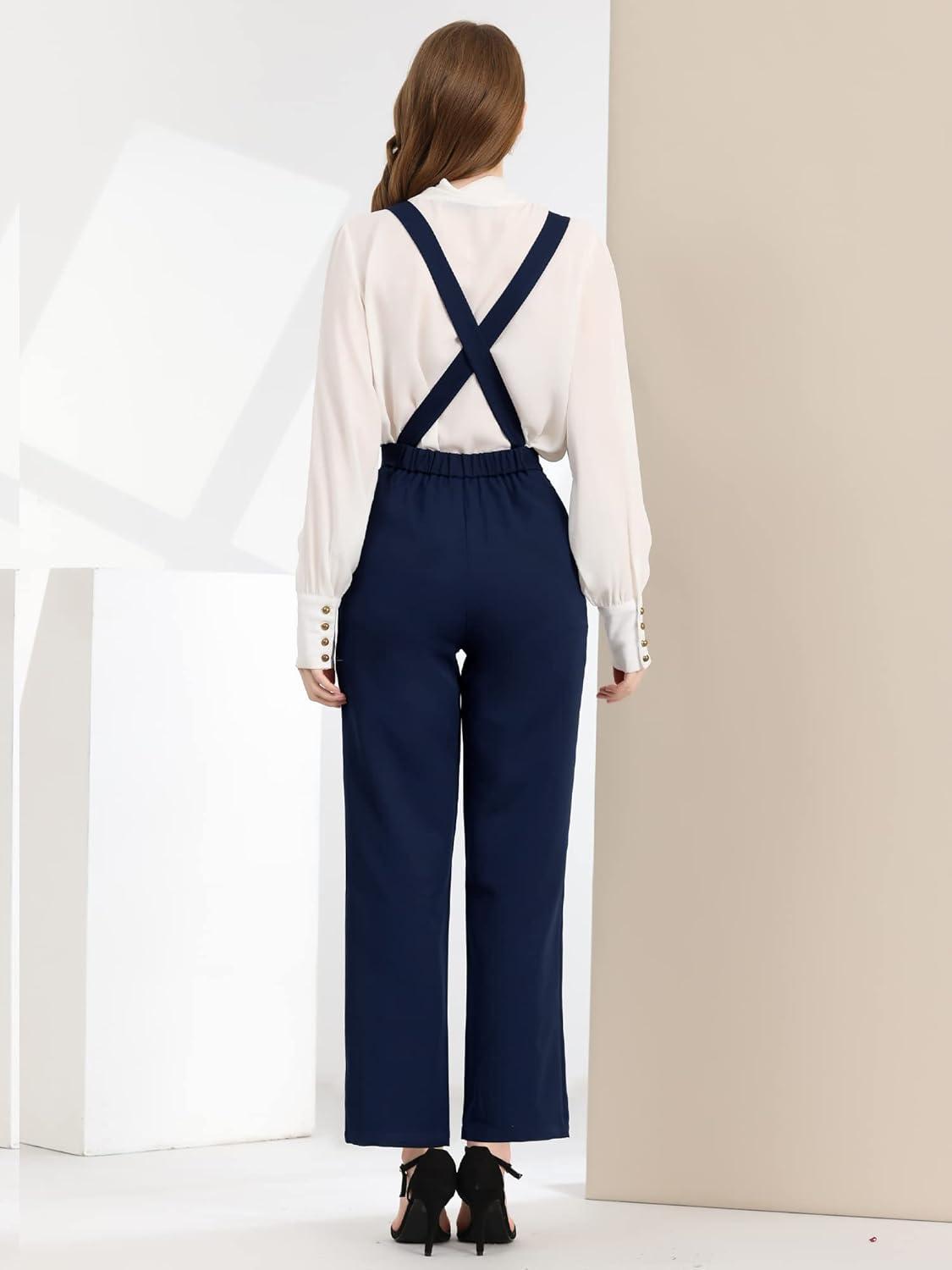 imageAllegra K Womens Overalls Wide Leg Pants Slant Pocket Long Suspenders JumpsuitDark Blue