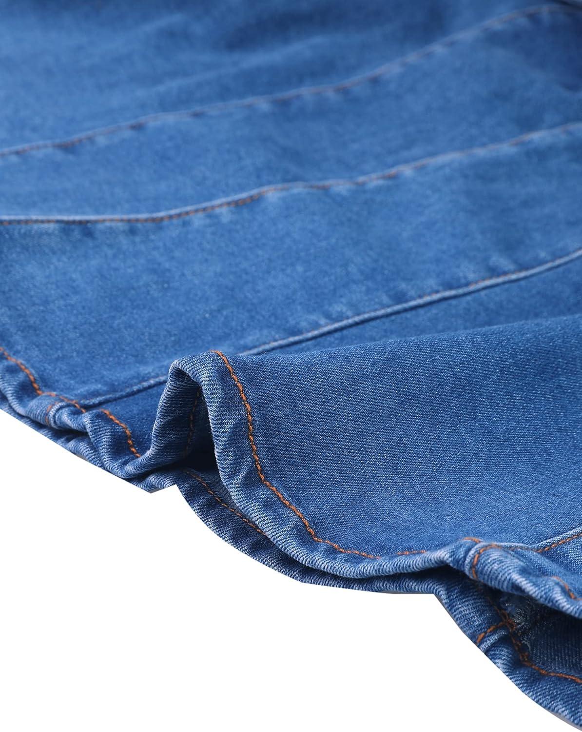 imageAllegra K Womens Ruffle Denim Skirt Midi Bodycon High Waist Fishtail Jean SkirtsBlue