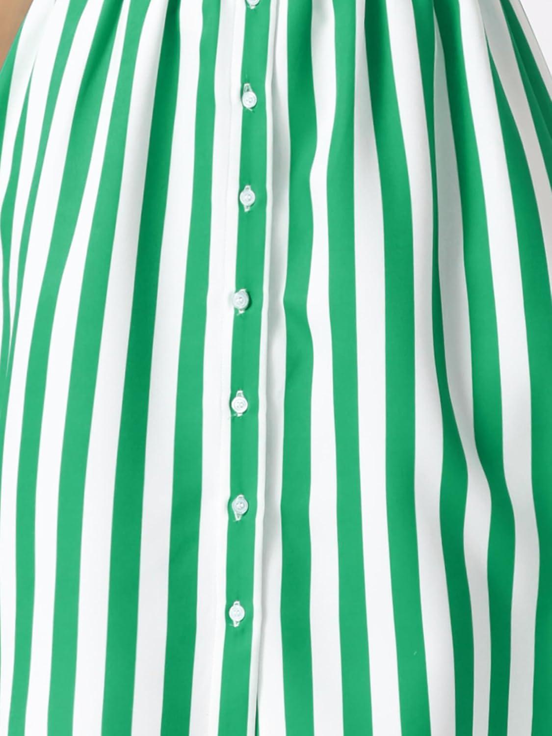 imageAllegra K Womens Striped Button Front Elastic Back Waist ALine Midi SkirtGreen