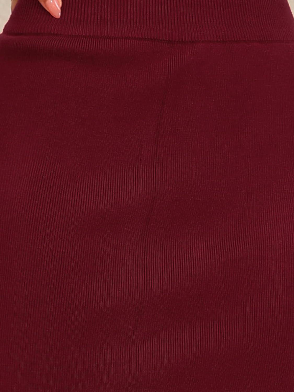 imageAllegra K Womens Sweater Skirts Ribbed Knit Elastic High Waist Stretchy Slit Casual Office Pencil Midi SkirtClaret