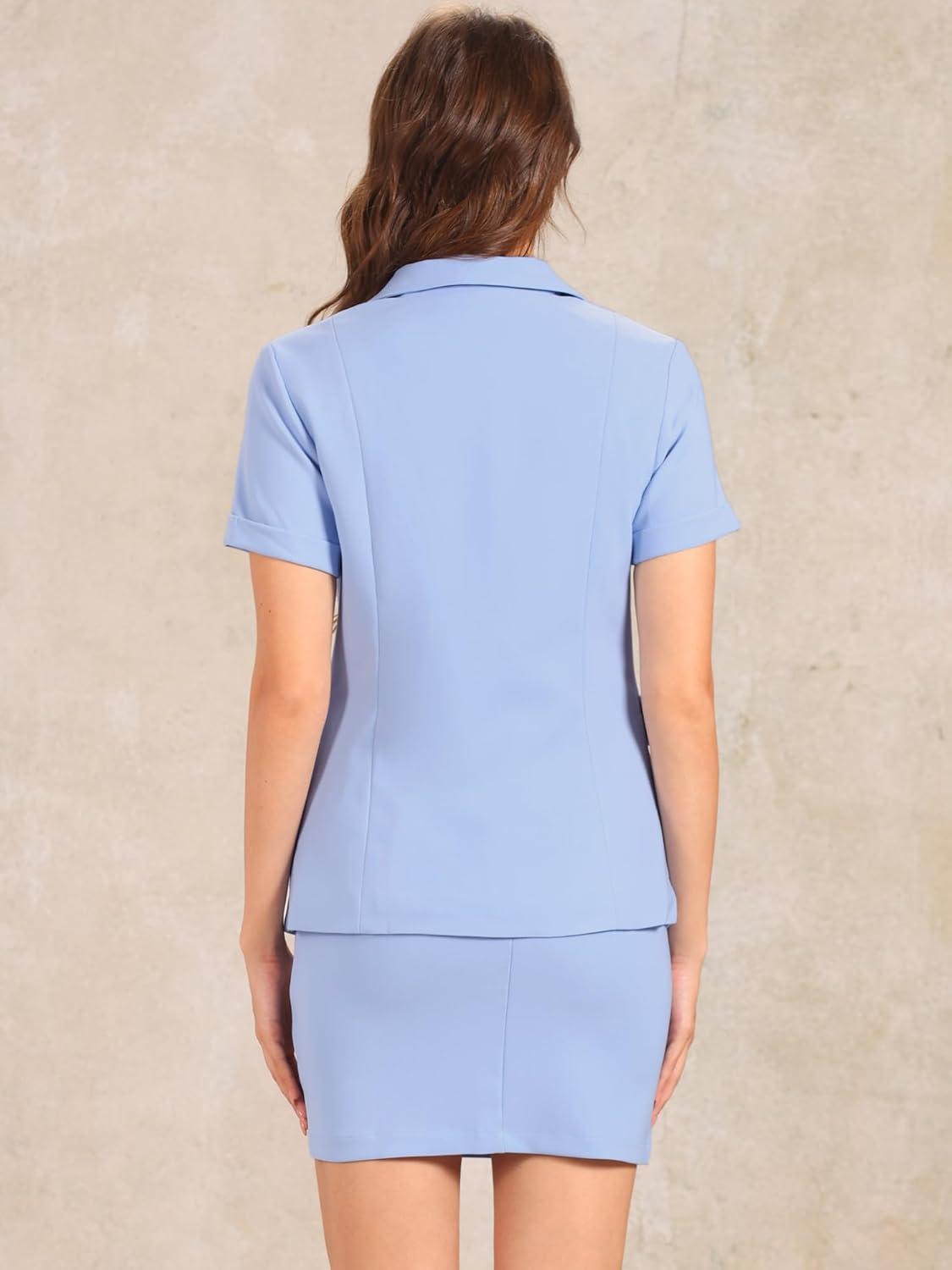 imageAllegra K Work Suit for Womens Office Blazer Skirt Suit 2 Piece SetBlue