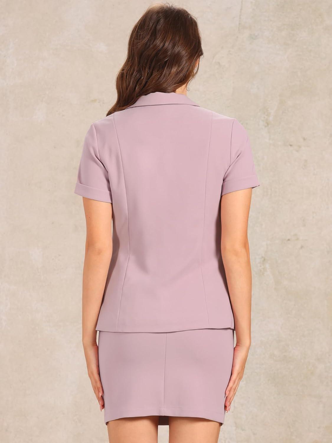imageAllegra K Work Suit for Womens Office Blazer Skirt Suit 2 Piece SetPink