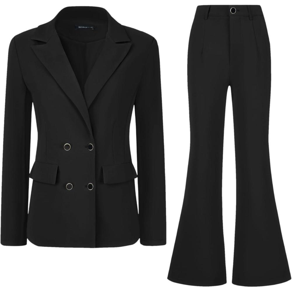 imageAllegra K 2 Piece Work Suit for Womens Business Formal DoubleBreasted Blazer and Pants SetBlack