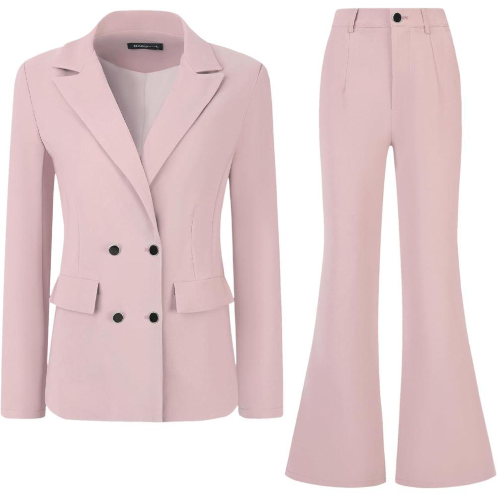 imageAllegra K 2 Piece Work Suit for Womens Business Formal DoubleBreasted Blazer and Pants SetPink