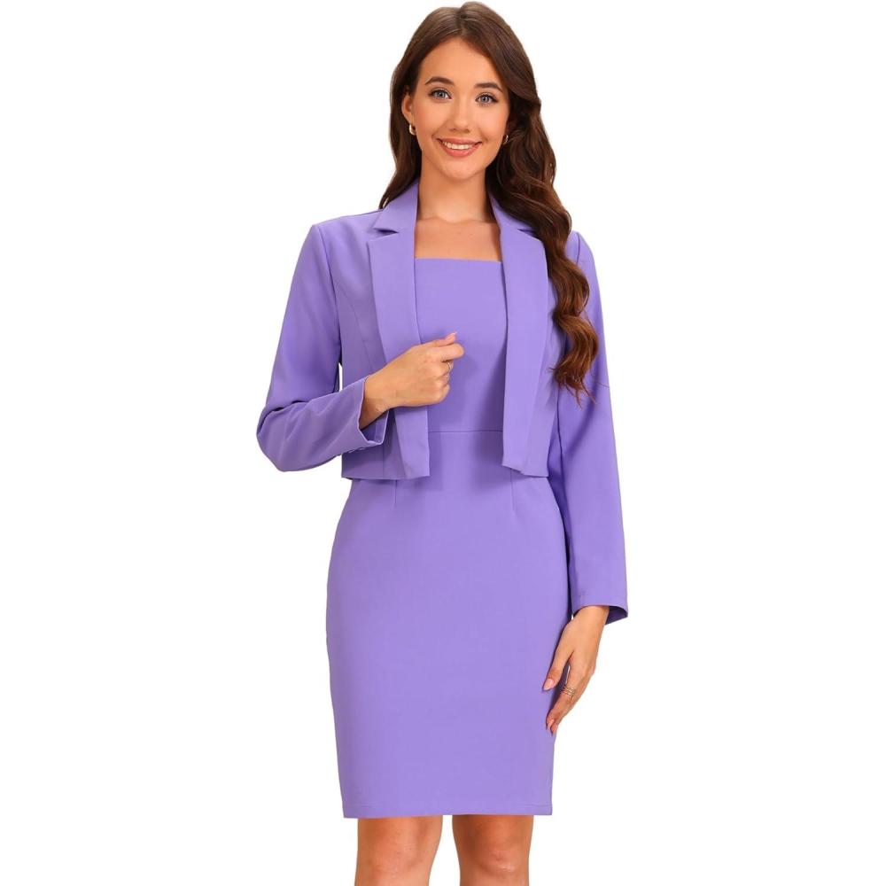 imageAllegra K Business Blazer Dress Suit Sets for Women Casual Long Sleeve Blazer and Sleeveless Dresses Work Office OutfitsPurple
