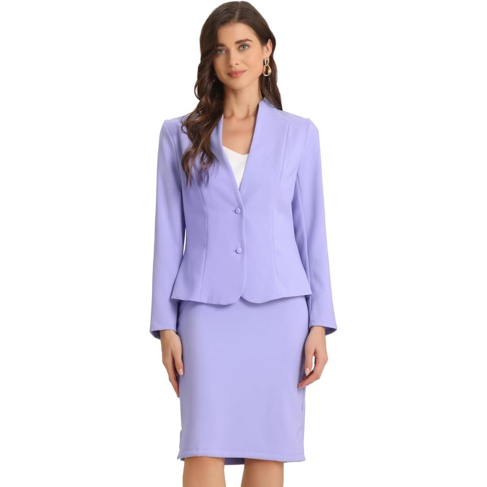 imageAllegra K Suits 2 Piece Skirt Set for Womens Business Office Outfits Collarless Blazer Pencil Skirts Suit SetsLight Purple