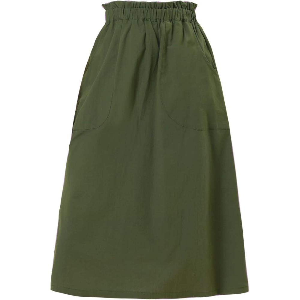 imageAllegra K Womens Cotton ALine Skirt Elastic Waist Casual Peasant Midi Skirts with PocketsArmy Green