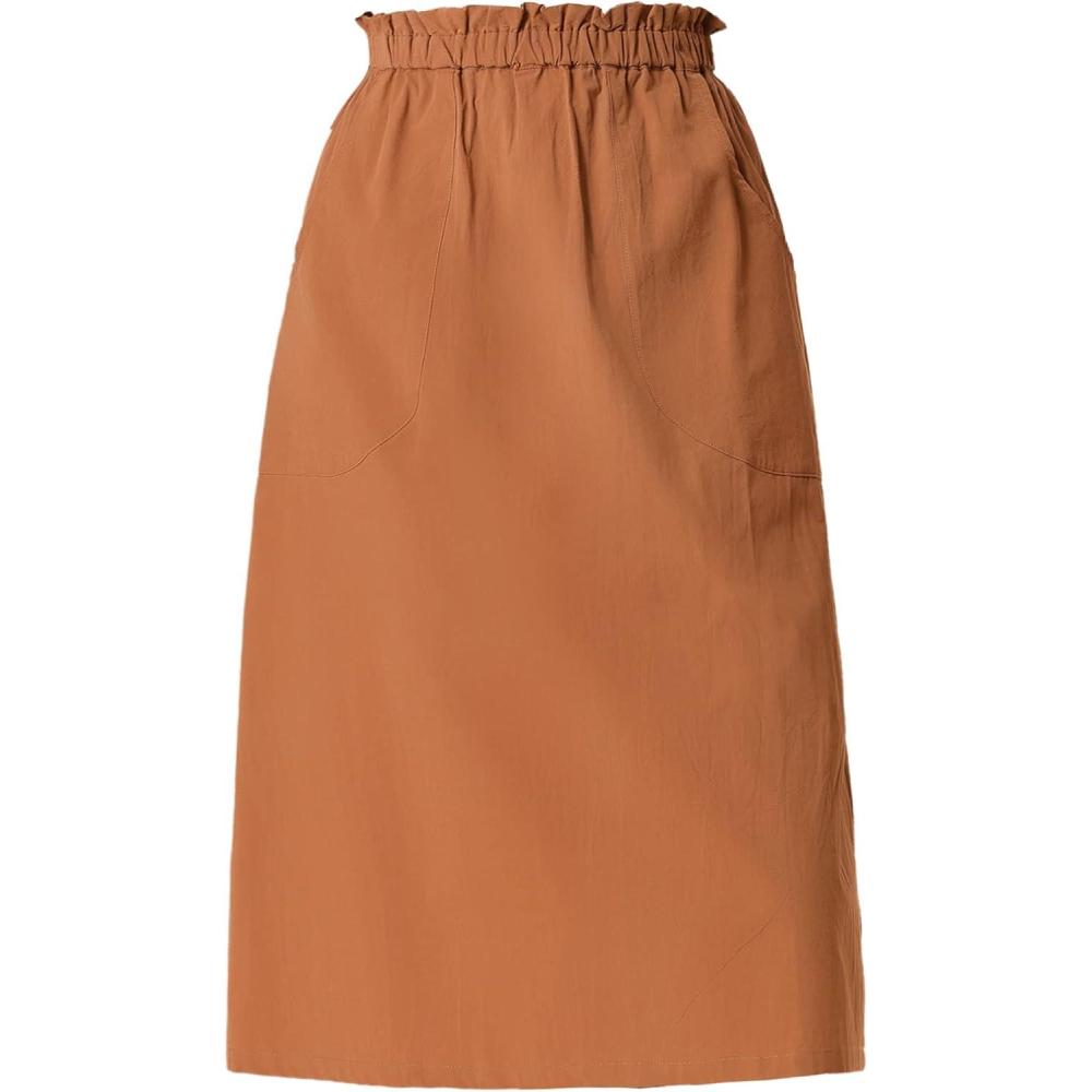 imageAllegra K Womens Cotton ALine Skirt Elastic Waist Casual Peasant Midi Skirts with PocketsBrown