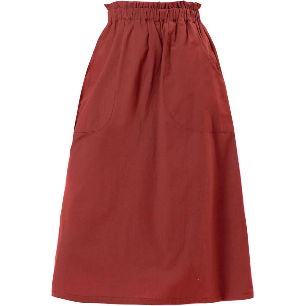 imageAllegra K Womens Cotton ALine Skirt Elastic Waist Casual Peasant Midi Skirts with PocketsDeep Red