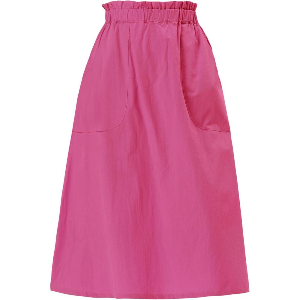 imageAllegra K Womens Cotton ALine Skirt Elastic Waist Casual Peasant Midi Skirts with PocketsHot Pink