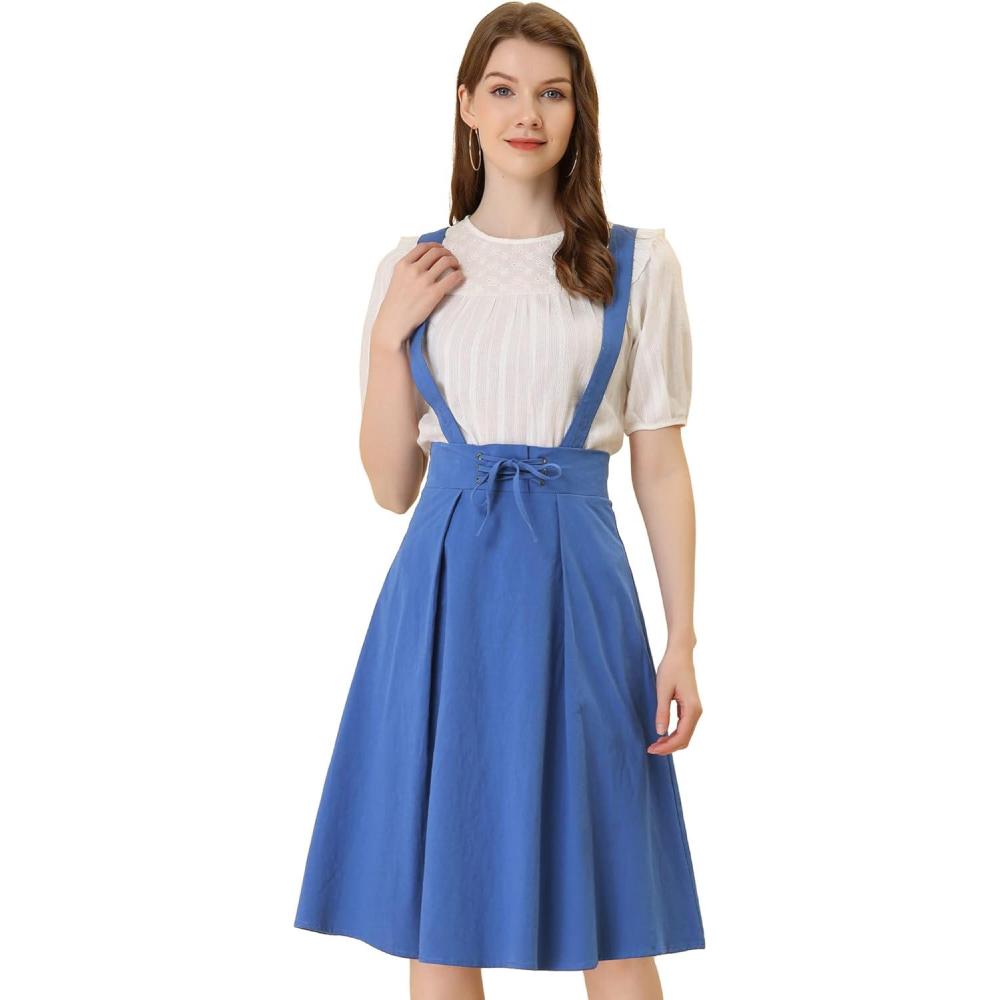 imageAllegra K Womens Cute Suspender Skirt High Waist Overall Corset Skater Skirt Short Mini DressBlue